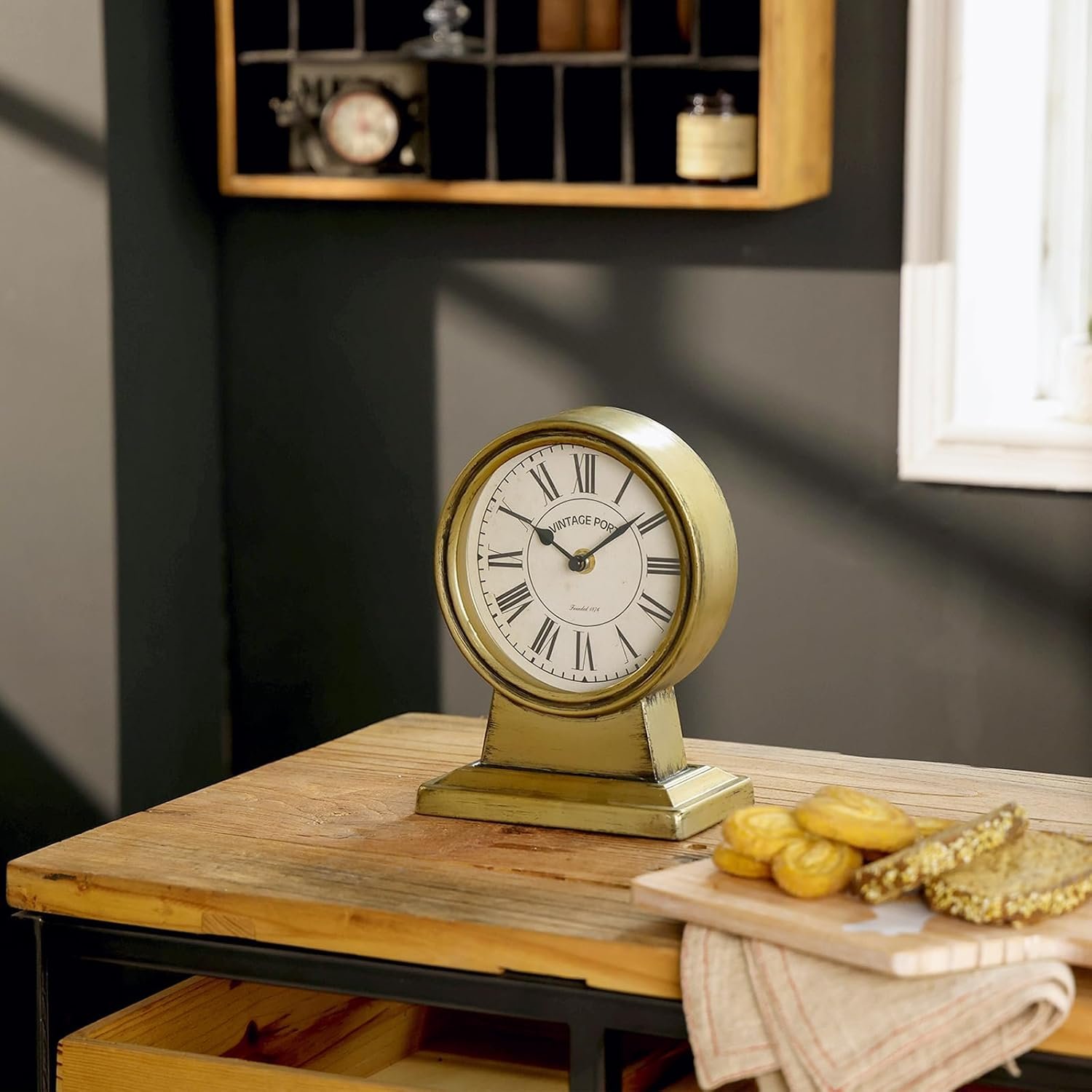 NIKKY HOME Vintage Gold Mantle Clock, Silent Non-Ticking Battery Operated Rustic Table Desk Shelf Clock for Living Room Decor - Image 4