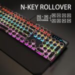 Camiysn Typewriter Style Mechanical Gaming Keyboard, Black Retro Punk Gaming Keyboard with RGB Backlit, 104 Keys Blue Switch Wired Cute Keyboards, Round Keycaps for Windows/Mac/PC - Image 3