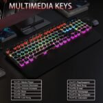 Camiysn Typewriter Style Mechanical Gaming Keyboard, Black Retro Punk Gaming Keyboard with RGB Backlit, 104 Keys Blue Switch Wired Cute Keyboards, Round Keycaps for Windows/Mac/PC - Image 6