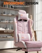 GTPLAYER Gaming Chair with Footrest, Computer Gaming Chair for Adults and Kids, Height Adjustable Gamer Chair with 90-155° Recline & Removable Headrest Lumbar Support,Linen Fabric Pink - Image 5
