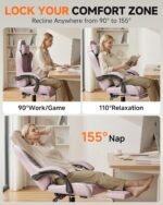 GTPLAYER Gaming Chair with Footrest, Computer Gaming Chair for Adults and Kids, Height Adjustable Gamer Chair with 90-155° Recline & Removable Headrest Lumbar Support,Linen Fabric Pink - Image 6
