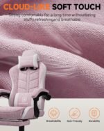 GTPLAYER Gaming Chair with Footrest, Computer Gaming Chair for Adults and Kids, Height Adjustable Gamer Chair with 90-155° Recline & Removable Headrest Lumbar Support,Linen Fabric Pink - Image 7
