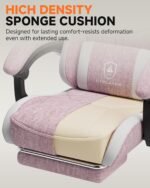 GTPLAYER Gaming Chair with Footrest, Computer Gaming Chair for Adults and Kids, Height Adjustable Gamer Chair with 90-155° Recline & Removable Headrest Lumbar Support,Linen Fabric Pink - Image 8