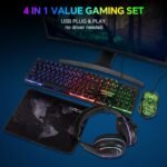 Gaming LED Keyboard Mouse Headset and Mousepad Bundle, CHONCHOW Wired Rainbow LED Light Up Gaming Keyboard Mouse Headset, Value 4 in 1 Game Set for Xbox PS4 PS5 PC Laptop Gamer - Image 8