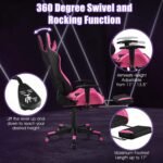 Giantex Massage Gaming Chair Pink, Ergonomic Video Game Chair with Footrest, High Back E-Sport Computer Chair with Headrest & Massager Lumbar Support, PU Leather Gaming Seat - Image 6