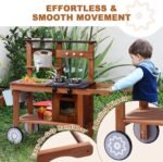 ROBOTIME Mud Kitchen for Kids Outdoor with Wheels, Fun Wooden Kid Kitchen Playset for Backyard Pretend Cooking, Outdoor Sink & Storage, Role Play Toy for Boys and Girls Ages 3+ - Image 4