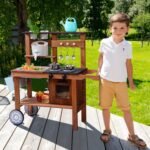 ROBOTIME Mud Kitchen for Kids Outdoor with Wheels, Fun Wooden Kid Kitchen Playset for Backyard Pretend Cooking, Outdoor Sink & Storage, Role Play Toy for Boys and Girls Ages 3+ - Image 6