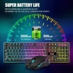 RedThunder K10 Wireless Gaming Keyboard and Mouse Combo, LED Backlit Rechargeable 3800mAh Battery, Mechanical Feel Anti-ghosting Keyboard + 7D 3200DPI Mice for PC Gamer (Black) - Image 4