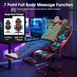7-Point Massage Gaming Chair, 175° Gaming Recliner with Footrest Ergonomic Computer Office Chair High Back Video Game Chair with Lumbar Support, Upgraded Version, Red - Image 6