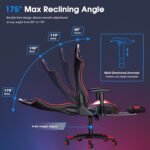 7-Point Massage Gaming Chair, 175° Gaming Recliner with Footrest Ergonomic Computer Office Chair High Back Video Game Chair with Lumbar Support, Upgraded Version, Red - Image 8