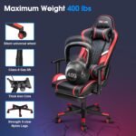 7-Point Massage Gaming Chair, 175° Gaming Recliner with Footrest Ergonomic Computer Office Chair High Back Video Game Chair with Lumbar Support, Upgraded Version, Red - Image 10