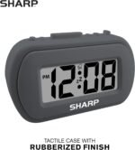 Sharp Digital Alarm Clock – Tactile Plastic Case with Soft Rubberized Finish - Battery Operated – Blue Backlight on Demand – Ascending Alarm – Easy to Use – Charcoal Black - Image 3