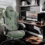 Dowinx Gaming Chair with Heated Massage Lumbar Support,Big and Tall Fabric Gaming Chairs for Adults with Footrest, Ergonomic Computer Game Chair with Poket Spring Cushions, 350lbs, Green - Image 3