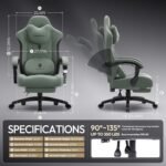 Dowinx Gaming Chair with Heated Massage Lumbar Support,Big and Tall Fabric Gaming Chairs for Adults with Footrest, Ergonomic Computer Game Chair with Poket Spring Cushions, 350lbs, Green - Image 4