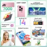 16 Ultra 5G Unlocked Phones, Built in Pen, Smartphone Battery 7000mAh 6.8" HD Screen Unlocked Cell Phone, 12+512GB Android14, Face ID/Fingerprint Lock/GPS (Pink) - Image 4