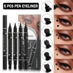 5PCS Liquid Winged Eyeliner Stamp Pen Set - Double-headed Black Eye Liner Pencil - Long-lasting Waterproof Stamp Eyeliner Set for Eye Makeup - Star, Heart, Flower, Butterfly, Triangle - Image 3