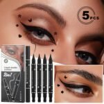 5PCS Liquid Winged Eyeliner Stamp Pen Set - Double-headed Black Eye Liner Pencil - Long-lasting Waterproof Stamp Eyeliner Set for Eye Makeup - Star, Heart, Flower, Butterfly, Triangle - Image 8