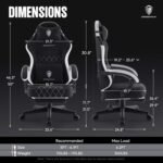Dowinx Fabric Gaming Chair, Ergonomic Computer Chair with Footrest and Pocket Spring Cushion, Height Adjustable Video Gamer Chair with Lumbar Support for Adults, Black - Image 3