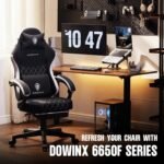 Dowinx Fabric Gaming Chair, Ergonomic Computer Chair with Footrest and Pocket Spring Cushion, Height Adjustable Video Gamer Chair with Lumbar Support for Adults, Black - Image 9