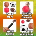 Sports Balls for Kids & Toddlers - (Pack of 4) 5-inch Sports Set Includes Football, Small Size Soccer, Basketball, and Playground Balls, Fun Indoors & Outdoor Toys (Hand Pump Included) - Image 3