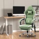 Dowinx Gaming Chair Breathable Fabric Game Chair with Gel Pad and Storage Bag, Comfortable Gamer Chair with Pocket Spring Cushion, Ergonomic Computer Chair with Footrest, Green - Image 3
