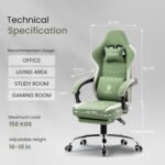 Dowinx Gaming Chair Breathable Fabric Game Chair with Gel Pad and Storage Bag, Comfortable Gamer Chair with Pocket Spring Cushion, Ergonomic Computer Chair with Footrest, Green - Image 4