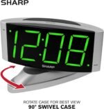 Sharp Home LED Digital Alarm Clock – Swivel Base - Outlet Powered, Simple Operation, Alarm, Snooze, Brightness Dimmer, Big Green Digit Display, Silver Case - Image 3