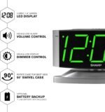 Sharp Home LED Digital Alarm Clock – Swivel Base - Outlet Powered, Simple Operation, Alarm, Snooze, Brightness Dimmer, Big Green Digit Display, Silver Case - Image 4