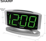 Sharp Home LED Digital Alarm Clock – Swivel Base - Outlet Powered, Simple Operation, Alarm, Snooze, Brightness Dimmer, Big Green Digit Display, Silver Case - Image 5