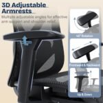 Ergonomic Office Chair, Mesh Computer Desk Chairs with Adjustable Lumbar Support, 3D Armrests, Tilt Function, Comfy Wide Seat, Swivel Executive Work Task Chair for Company and Home - Image 6
