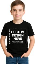 Custom Shirts for Kids Personalized Cotton T Shirts for Boys Girls Children Customized DTF Print Custom Kids Shirt Tshirt Upload Your Design Medium Black Tshirt - Image 2