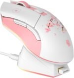 DAREU Sakura Pink Wireless Gaming Mouse with Charging Dock Rechargeable RGB,12K DPI,6 Programmable Buttons High-Precision Sensor [300IPS] [1000Hz] for PC Notebook Mac - Image 2