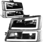 DNA MOTORING HL-LB-CSIL03-BK-CL1 Black Housing 3D LED DRL Headlight Bumper Lamp Set Compatible with 03-06 Silverado 1500-3500 / Avalanche 1500 2500 - Image 2
