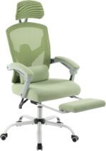 DUMOS Office Desk Chair with Footrest Ergonomic Gaming Chair for Adults Computer Mesh, Lumbar Support,Swivel Reclining with Headrest, Comfy Armrest for Home, Office, Work, Study, Light Green - Image 2
