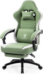 Dowinx Gaming Chair Breathable Fabric Game Chair with Gel Pad and Storage Bag, Comfortable Gamer Chair with Pocket Spring Cushion, Ergonomic Computer Chair with Footrest, Green - Image 2
