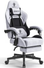 Dowinx Gaming Chair Fabric with Pocket Spring Cushion, Massage Game Chair Cloth with Headrest, Ergonomic Computer Chair with Footrest 290LBS, Black and Grey - Image 2