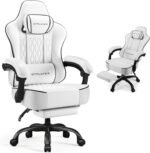 GTPLAYER Big and Tall Gaming Chair with Footrest, Ergonomic Office Desk Chair with 4.4in Thick Cushion and Wide Wingless Seat, Comfortable Leather Computer Chair, Predator Series, White/Black Trim - Image 2