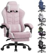 GTPLAYER Gaming Chair with Footrest, Computer Gaming Chair for Adults and Kids, Height Adjustable Gamer Chair with 90-155° Recline & Removable Headrest Lumbar Support,Linen Fabric Pink - Image 2