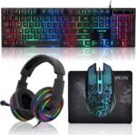 Gaming LED Keyboard Mouse Headset and Mousepad Bundle, CHONCHOW Wired Rainbow LED Light Up Gaming Keyboard Mouse Headset, Value 4 in 1 Game Set for Xbox PS4 PS5 PC Laptop Gamer - Image 2