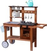 ROBOTIME Mud Kitchen for Kids Outdoor with Wheels, Fun Wooden Kid Kitchen Playset for Backyard Pretend Cooking, Outdoor Sink & Storage, Role Play Toy for Boys and Girls Ages 3+ - Image 2
