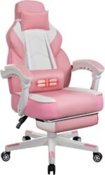 SUNLEI Gaming Chair for Adults, Computer Gamer Chair with Footrest, Ergonomic Video Game Chairs with Adjustable Height Swivel & PU Leather, Pink - Image 2