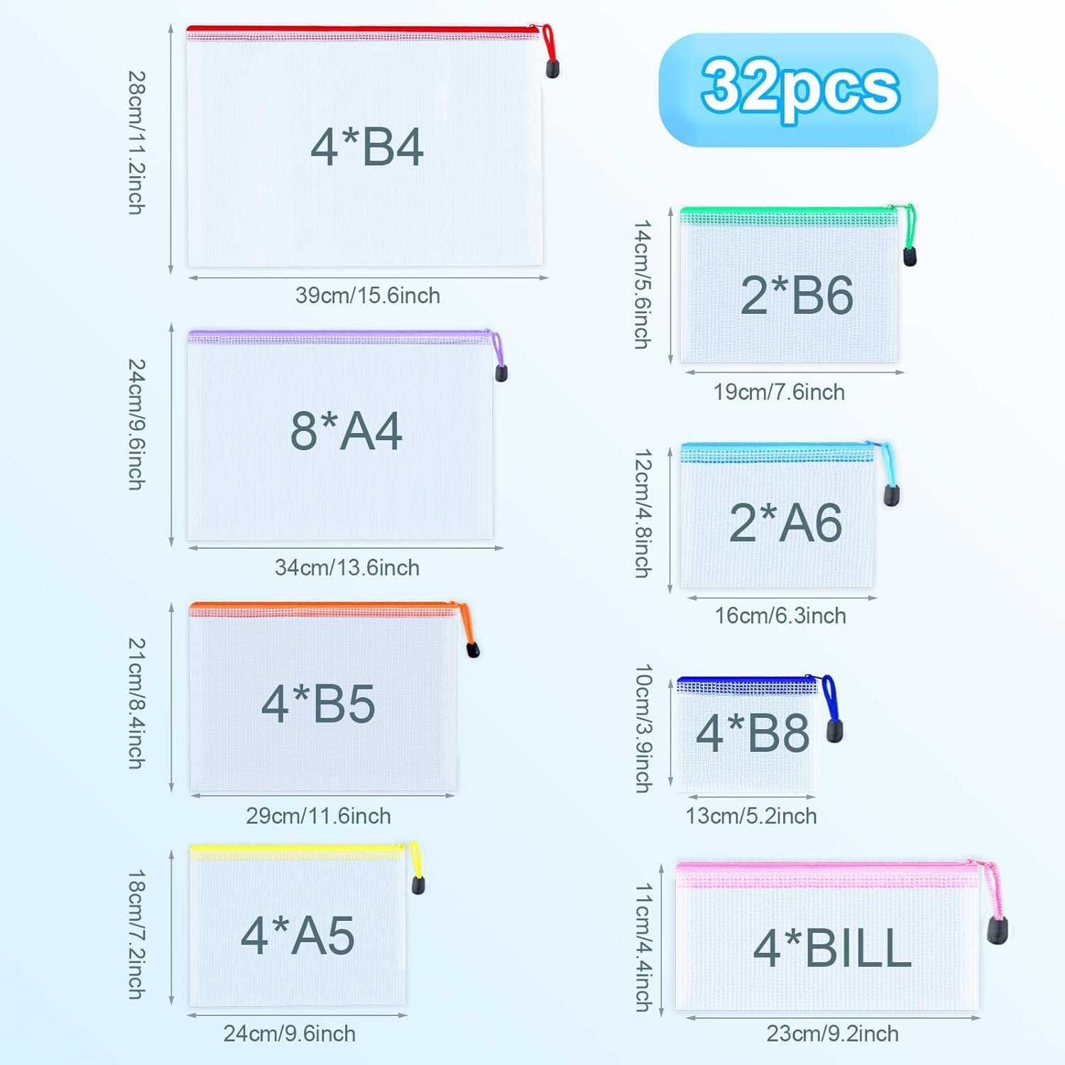 32pcs Mesh Zipper Pouch Bags, 8 Sizes, 8 Colors Zipper Pouches for Organizing, Board Game Storage, Travel, School Office - Image 3