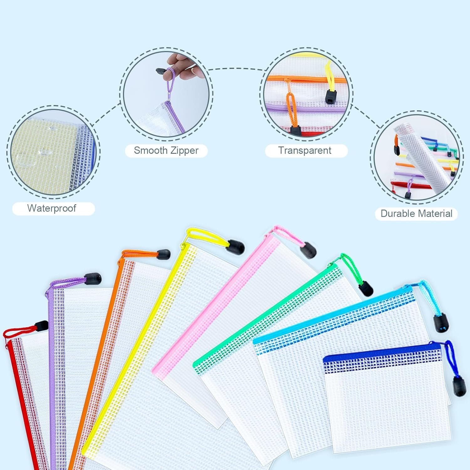 32pcs Mesh Zipper Pouch Bags, 8 Sizes, 8 Colors Zipper Pouches for Organizing, Board Game Storage, Travel, School Office - Image 4