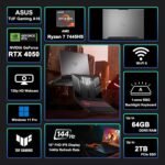 ASUS TUF Gaming A16 Laptop 16" WUXGA IPS 144Hz AMD 6-core Ryzen 7 7445HS 16GB RAM 512GB SSD GeForce RTX 4050 (Up to 194 AI Tops) RGB Backlit USB4 Two-Way AI Noise Cancelation Win11Pro ICP Hub - Image 3
