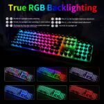 HUO JI E-Yooso Z-88 Wired Typewriter Style Mechanical Gaming Keyboard, Programmable RGB Backlit, Blue Switches - Clicky, USB-C Cable, Metal Panel, 104 Double-Shot Keycaps for PC, White - Image 4