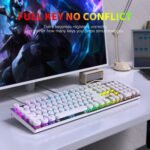HUO JI E-Yooso Z-88 Wired Typewriter Style Mechanical Gaming Keyboard, Programmable RGB Backlit, Blue Switches - Clicky, USB-C Cable, Metal Panel, 104 Double-Shot Keycaps for PC, White - Image 5