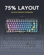 GravaStar Mercury K1 Lite 75% Gaming Keyboard, 2.4GHz/BT/Wired Tri-Mode Wireless Keyboard, Gasket Hot Swappable Mechanical Keyboard, Pre-lubed Linear Switches, RGB Backlit (Transparent Black) - Image 3
