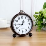 Retro Metal Table Clock Battery Operated Non-Ticking Silent Quartz Table Small Alarm Clock Desk Shelf HD Glass Clock for Kids Room (Arabic-550-12) - Image 4