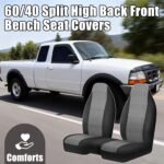 Jokuye 60/40 Heavyweight Sandwich Composite Fabric Front Bench Seat Covers for Ford Ranger XLT 1998 1999 2000 2001 2002 2003, Soft, Comfortable, and Easy to Clean-Without Console Cover -Gray - Image 6