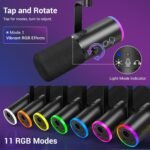 TONOR Dynamic Gaming Microphone, XLR/USB Mic Streaming, AI Noise Cancellation, Controlable RGB, Tap Mute, 3.5mm Headphone Jack, Volume Control, Microfono with Boom Arm, Black, TD510 AIR S H+ - Image 5